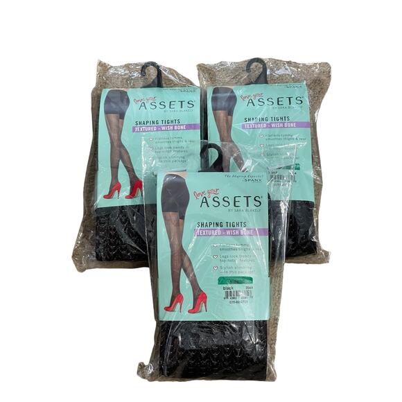 SPANX Assets Shaping Tights Textured Wish Bone 3 Pair Black Size 3 NEW - Picture 2 of 11